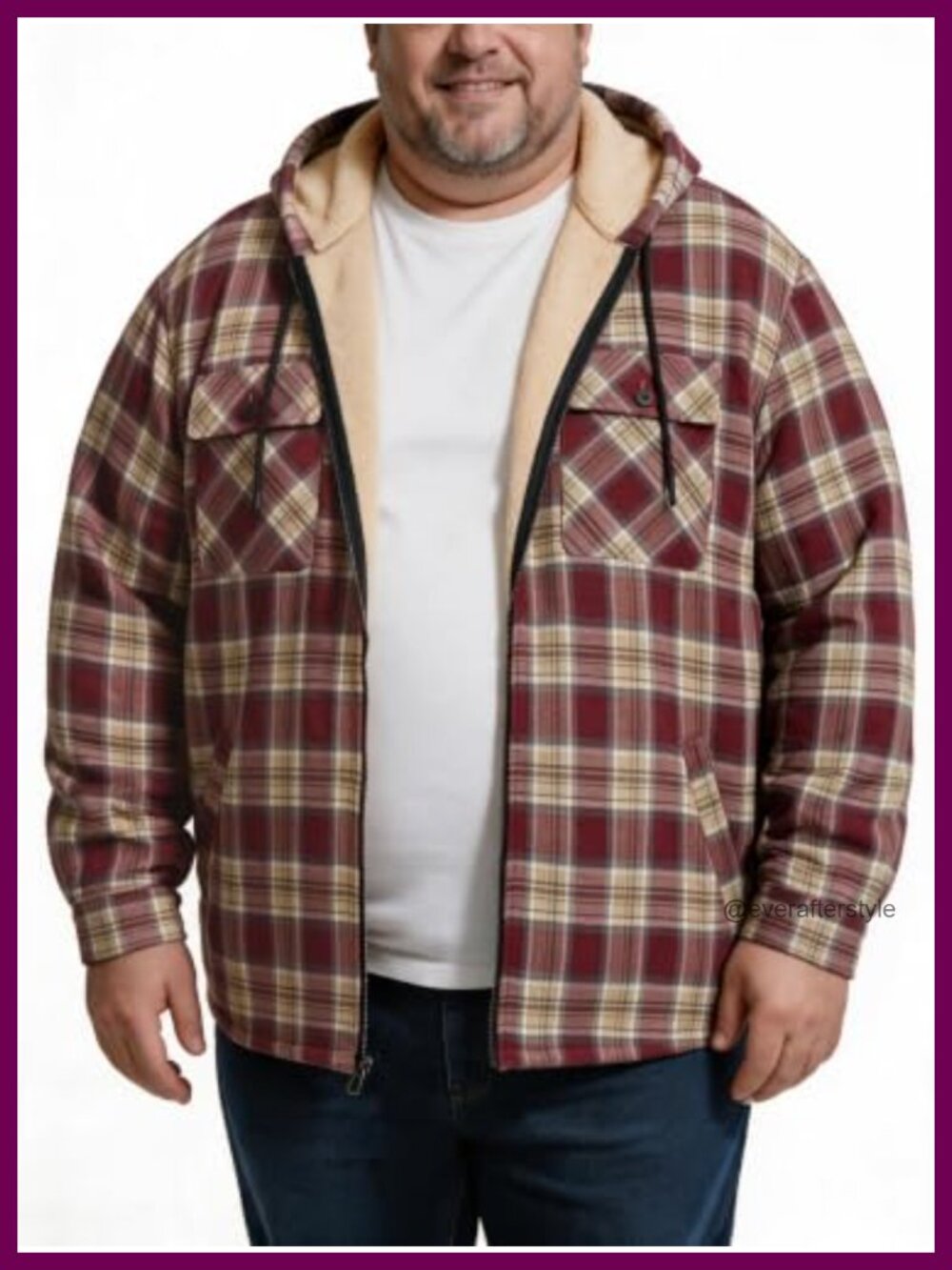Big & Tall Men's Fleece Lined Plaid Hooded Jacket Relaxed Fit 2XL-7XL